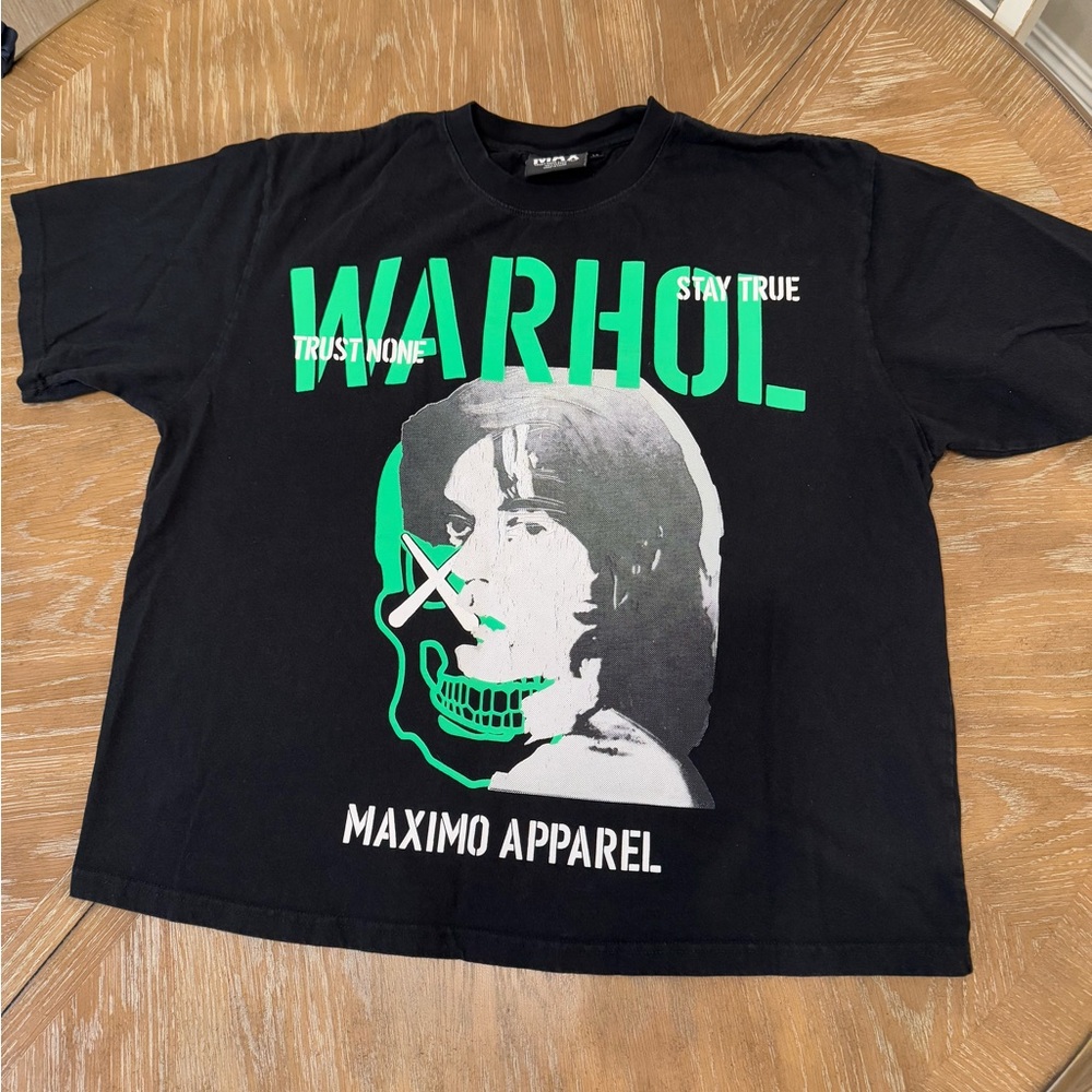 Maximo Apparel Trust None Stay True Tee shirt with Green Warhol Design